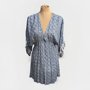 Blue Island Cover Up Tunic Nautical Relaxed Fit Cruise Coastal Ruffle Beach Sz L